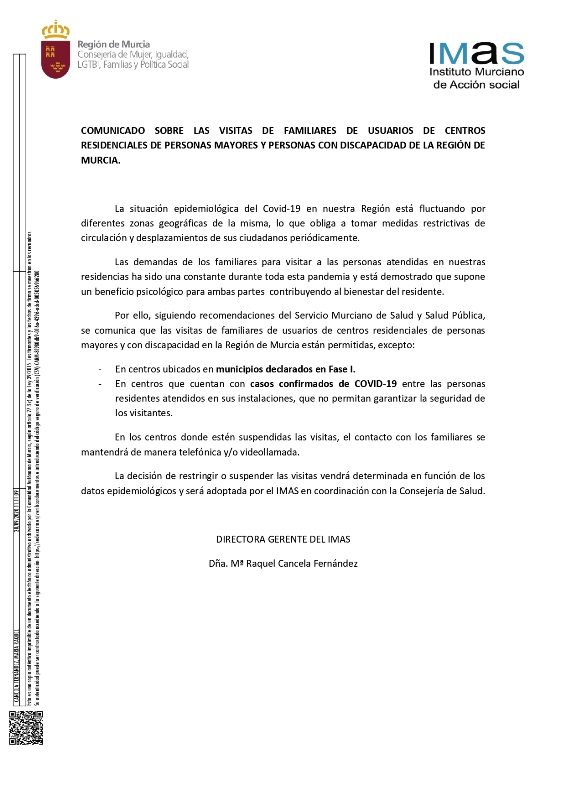 Autorización visitas familiares a centros residenciales